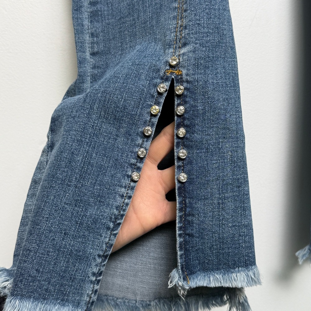 Womens Juliette Embellished With Rhinestone Slit Ankle Jeans Size 12